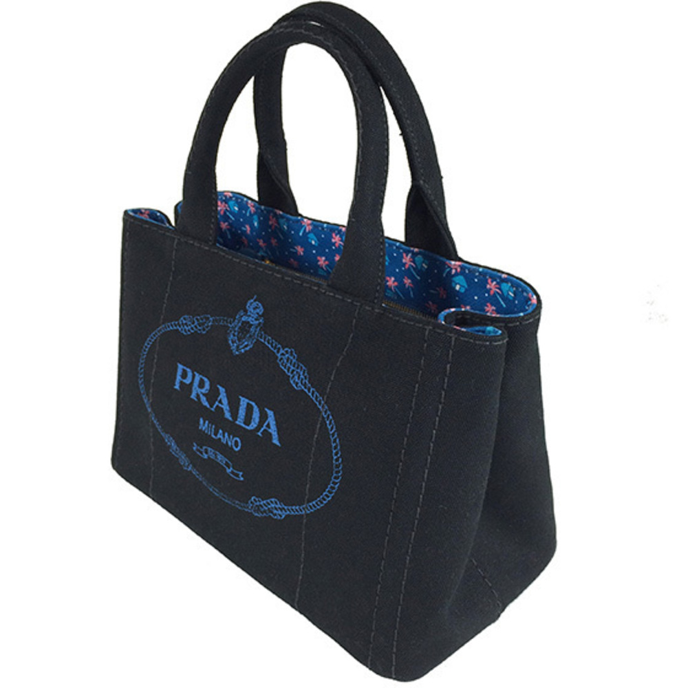 Prada Canapa Tote Black Cobalt 2way Shoulder Bag - Picture 2 of 5